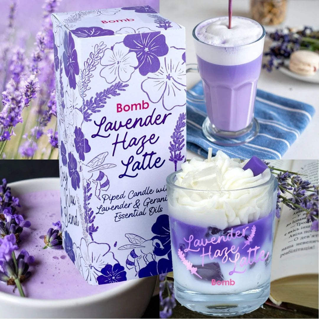 Lavender Haze Latte Piped Candle